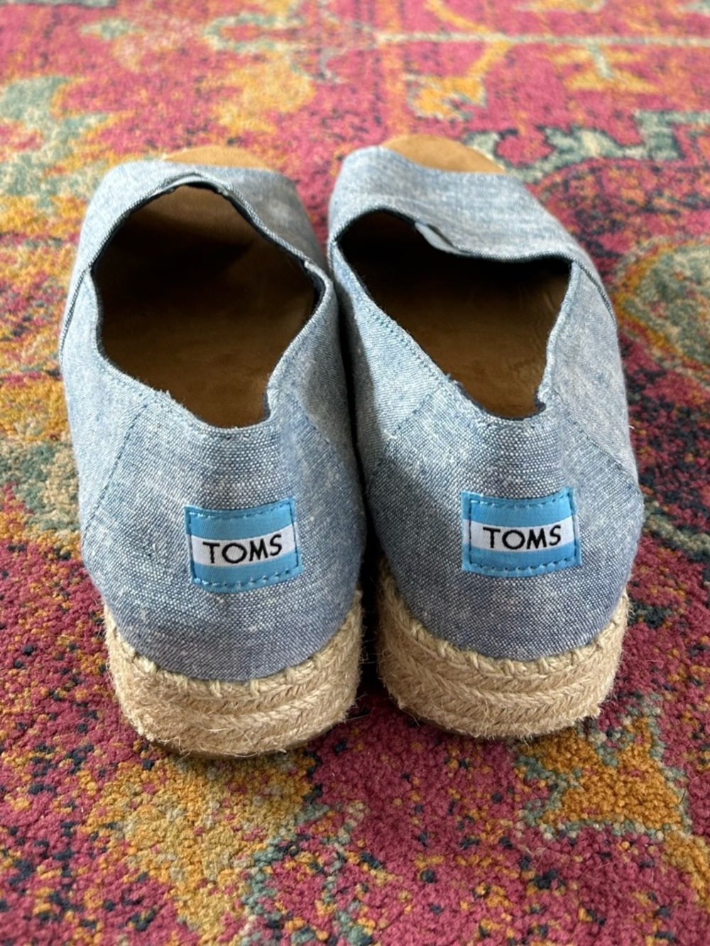 Toms | Women’s Light Blue Heathered Espadrille Peep-Toe Platform Sansals Size 10 - Picture 9 of 13